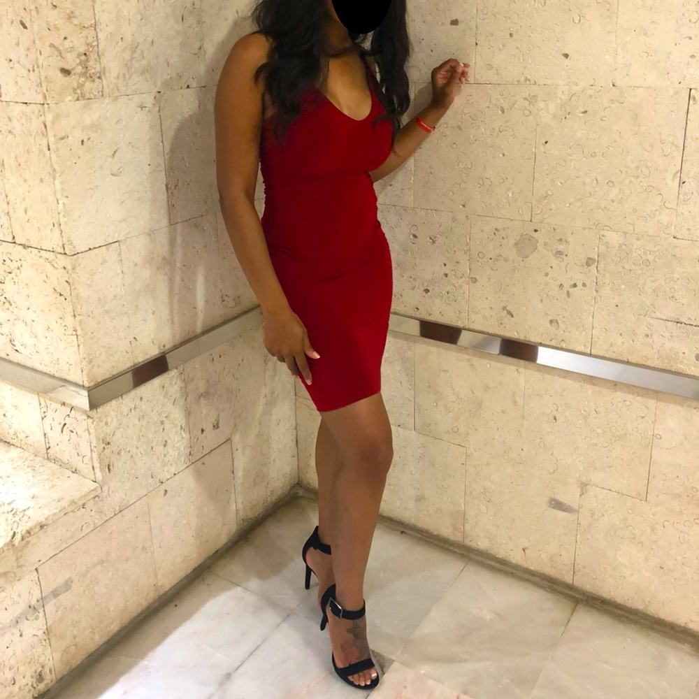 Dark Red, Spaghetti Strap, Midi Dress